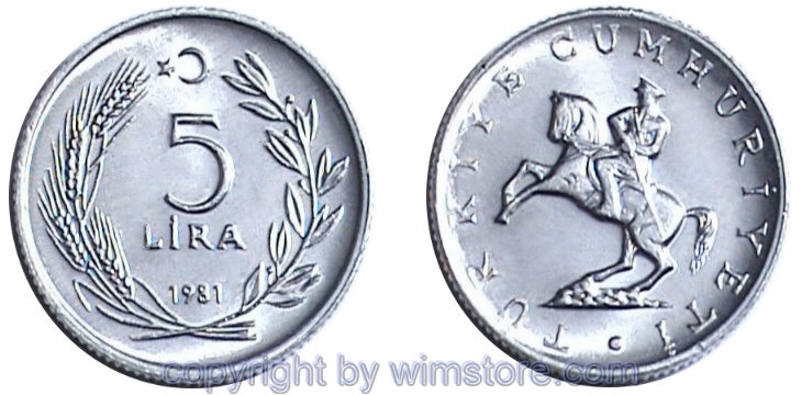 Türkei, 5 Lira 1981, KM 944, Aluminium