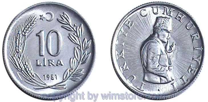 Türkei, 10 Lira 1981, KM 945, Aluminium