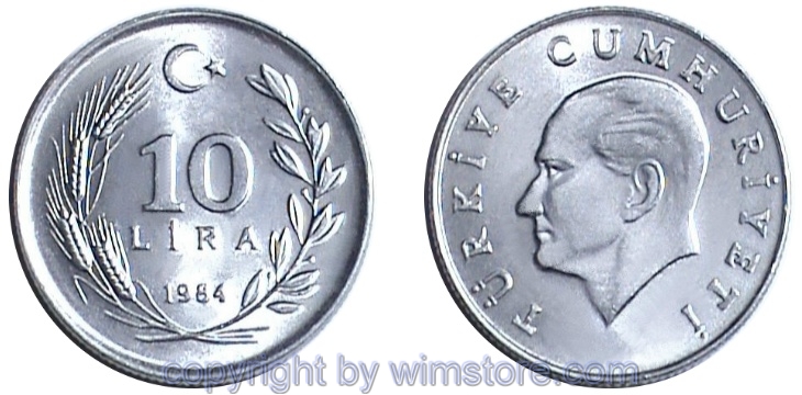 Türkei, 10 Lira 1984 - 1989, KM 964, Aluminium