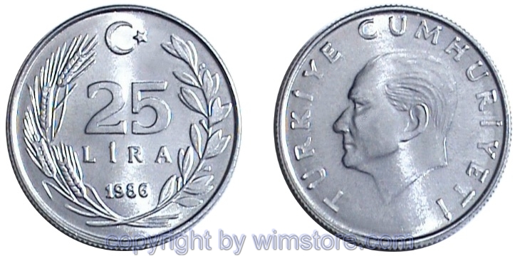 Türkei, 25 Lira 1985 - 1989, KM 975, Aluminium