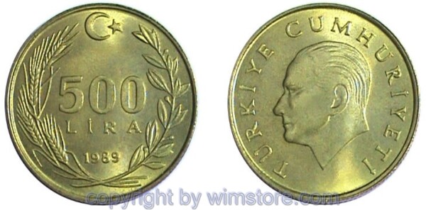 Türkei, 500 Lira 1989 - 1997, KM 989, Alu/Bro