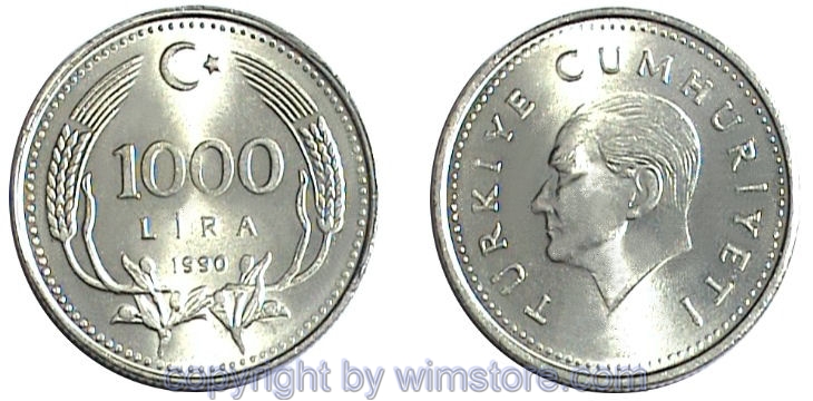 Türkei, 1000 Lira 1990 - 1994, KM 997, Ku/Ni/Zink