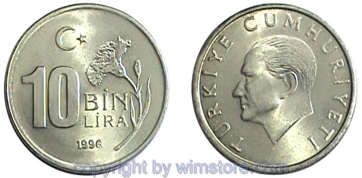 Türkei, 10000 Lira 1994 - 1997, KM 1027.1, Ku/Ni/Zink