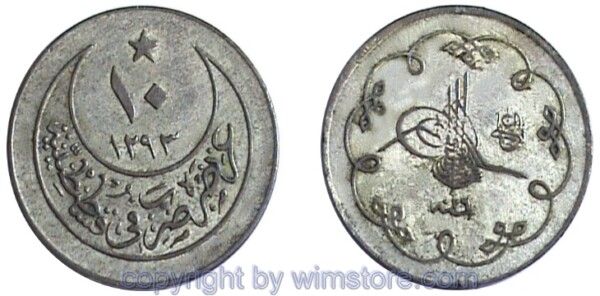 Türkei, AH1293 - AH1327, Abdul Hamid II., 10 Para AH1293, Konstantinopel, KM 744, Billon