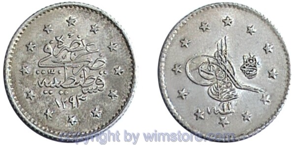 Türkei, AH1293 - AH1327, Abdul Hamid II., 1 Kurush AH1293, Konstantinopel, KM 735, Silber