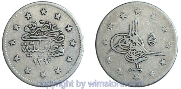 Türkei, AH1293 - AH1327, Abdul Hamid II., 2 Kurush AH1293, Konstantinopel, KM 736, Silber
