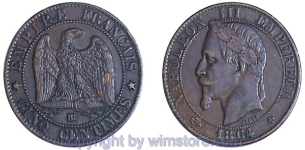 Frankreich, 5 Centimes 1861 - 1865, KM 797, Bronze