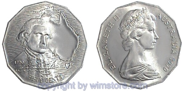 Australien, 50 Cents 1970, James Cook, KM 69, Ku/Ni