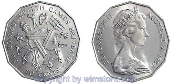 sm15608_3 Australien, 50 Cents 1982, Commonwealthspiele, KM 74, Ku/Ni
