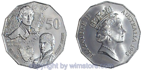 Australien, 50 Cents 1998, Bass Strait, KM 364, Ku/Ni