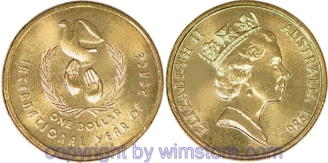 Australien, 1 Dollar 1986, Jahr des Friedens, KM 87, Alu/Ni/Bro