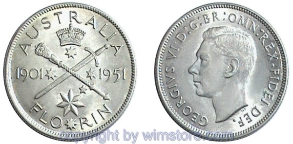 Australien, Florin 1951, Australischer Bund, KM 47, Silber