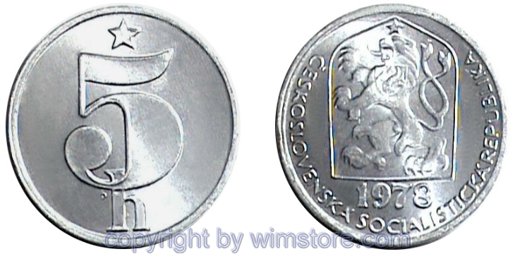 Tschechoslowakei, 5 Haleru 1977 - 1990, KM 86, Aluminium