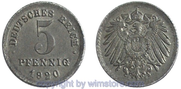 Deutsches Kaiserreich, 5 Pfennig 1915 - 1922, KM 19, Eisen
