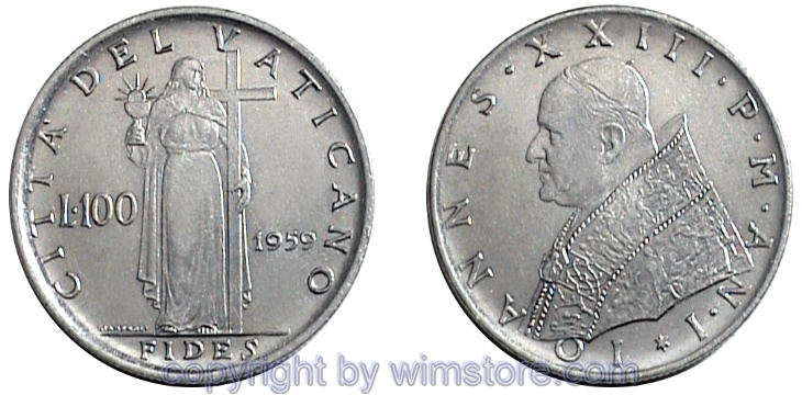 Vatikan, 100 Lire 1959, KM 64.1, Stahl