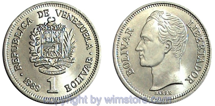 Venezuela, 1 Bolivar 1989 - 1990, Y 52a, Nickel