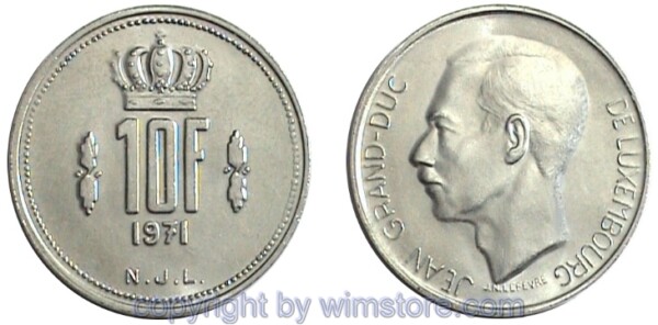 Luxemburg, 10 Francs 1971 - 1980, KM 57, Nickel