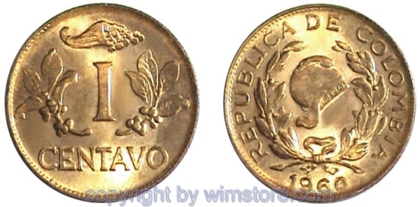 Kolumbien, 1 Centavo 1967 - 1978, KM 205a, Bronze