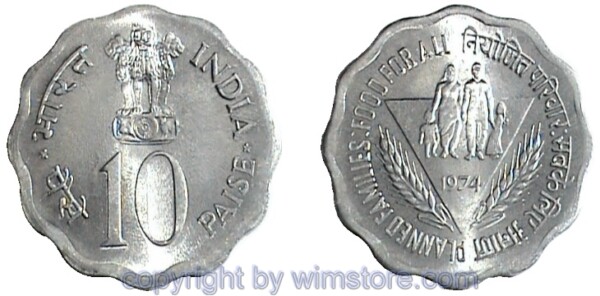 Indien, 10 Paise 1974, FAO, KM 28, Aluminium