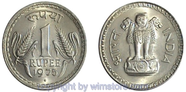 Indien, 1 Rupee 1975 - 1979, KM 78.1, Ku/Ni