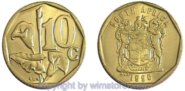 Südafrika, 10 Cents 1996 - 2000, KM 161, Stahl-Messing galvanisiert