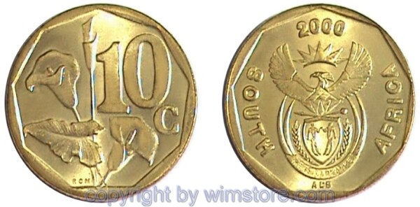 Südafrika, 10 Cents 2000 - 2001, KM 224, Stahl-Messing galvanisiert