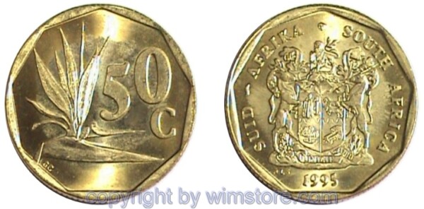 Südafrika, 50 Cents 1990 - 1995, KM 137, Stahl-Messing galvanisiert