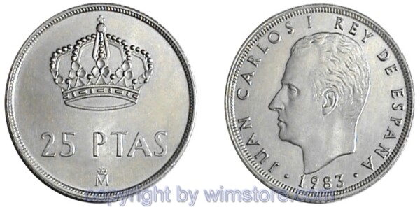 Spanien, 25 Pesetas 1982 - 1984, KM 824, Ku/Ni