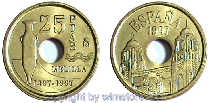 Spanien, 25 Pesetas 1997, Melilla, KM 983, Messing