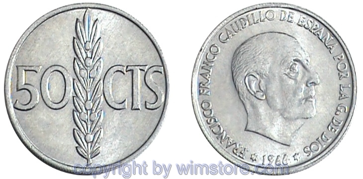 Spanien, 50 Centimos 1966, KM 795, Aluminium