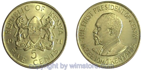 Kenia, 5 Cents 1969 - 1978, KM 10, Ni/Me