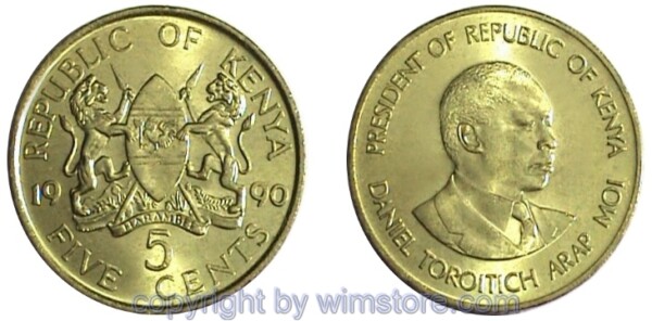 Kenia, 5 Cents 1978 - 1991, KM 17, Ni/Me