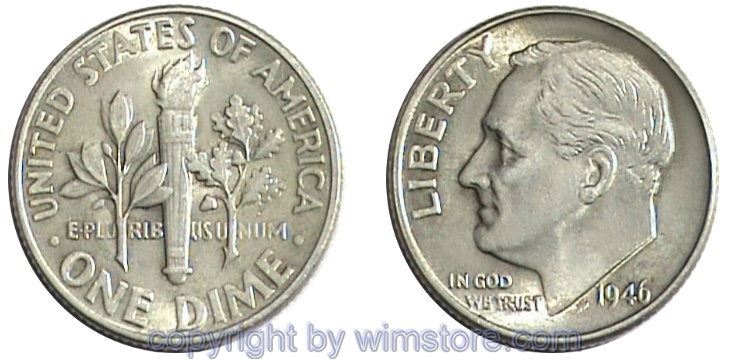 USA, Dime 1946 - 1964, Roosevelt, KM 195, Silber