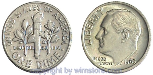 USA, Dime 1965 -, Roosevelt, KM 195a, Ku-Ku/Ni plattiert