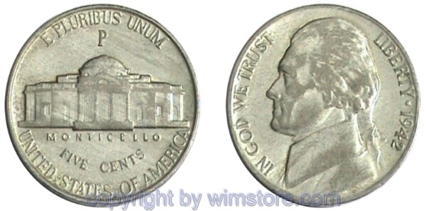 USA, 5 Cents 1942 - 1945, KM 192a, Billon
