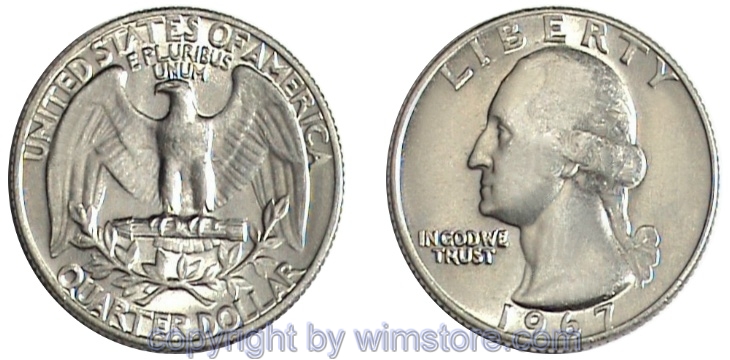 USA, 1/4 Dollar (Quarter) 1965 - 1975, KM 164a, Ku-Ku/Ni plattiert