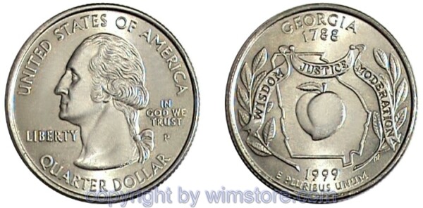 USA, 1/4 Dollar (Quarter) 1999, Georgia, KM 296, Ku-Ku/Ni plattiert
