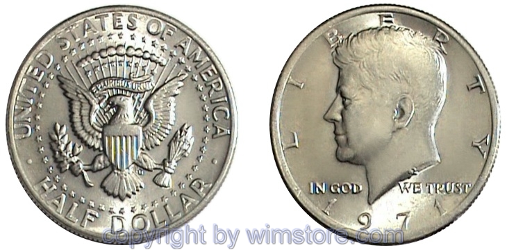 USA, 1/2 Dollar 1971 - 1975, Kennedy, KM 202b, Ku-Ku/Ni plattiert