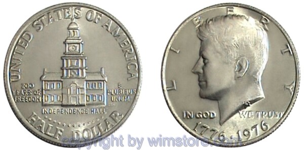 USA, 1/2 Dollar 1976, 200 Jahre Amerika, KM 205, Ku-Ku/Ni plattiert