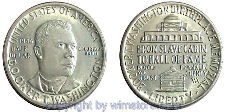 USA, 1/2 Dollar 1946, Booker T. Washington, KM 198, Silber