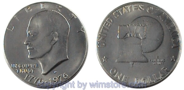 USA, 1 Dollar 1776 - 1976, Eisenhower - Bicentennial (Freiheitsglocke), KM 206, Ku-Ku/Ni