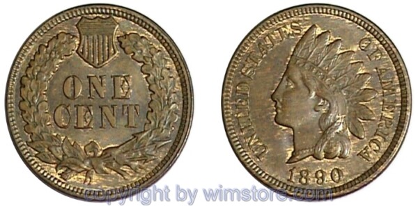 USA, 1 Cent 1864 (1880) - 1909, Indian Head, KM 90a, Bronze
