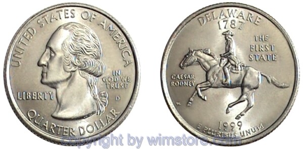 USA, 1/4 Dollar (Quarter) 1999, Delaware, KM 293, Ku-Ku/Ni plattiert