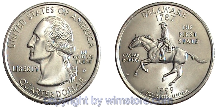 USA, 1/4 Dollar (Quarter) 1999, Delaware, KM 293, Ku-Ku/Ni plattiert