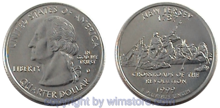 USA, 1/4 Dollar (Quarter) 1999, New Jersey, KM 295, Ku-Ku/Ni plattiert