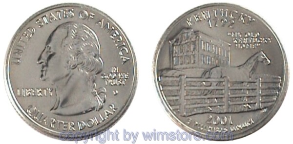 USA, 1/4 Dollar (Quarter) 2001, Kentucky, KM 322, Ku-Ku/Ni plattiert
