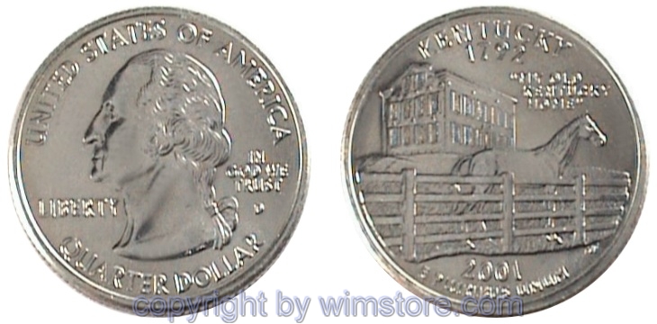 USA, 1/4 Dollar (Quarter) 2001, Kentucky, KM 322, Ku-Ku/Ni plattiert