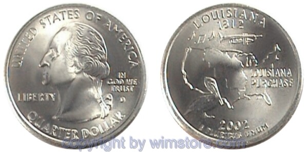 USA, 1/4 Dollar (Quarter) 2002, Louisiana, KM 333, Ku-Ku/Ni plattiert