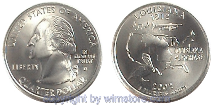 USA, 1/4 Dollar (Quarter) 2002, Louisiana, KM 333, Ku-Ku/Ni plattiert
