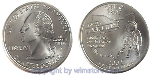 USA, 1/4 Dollar (Quarter) 2002, Ohio, KM 332, Ku-Ku/Ni plattiert